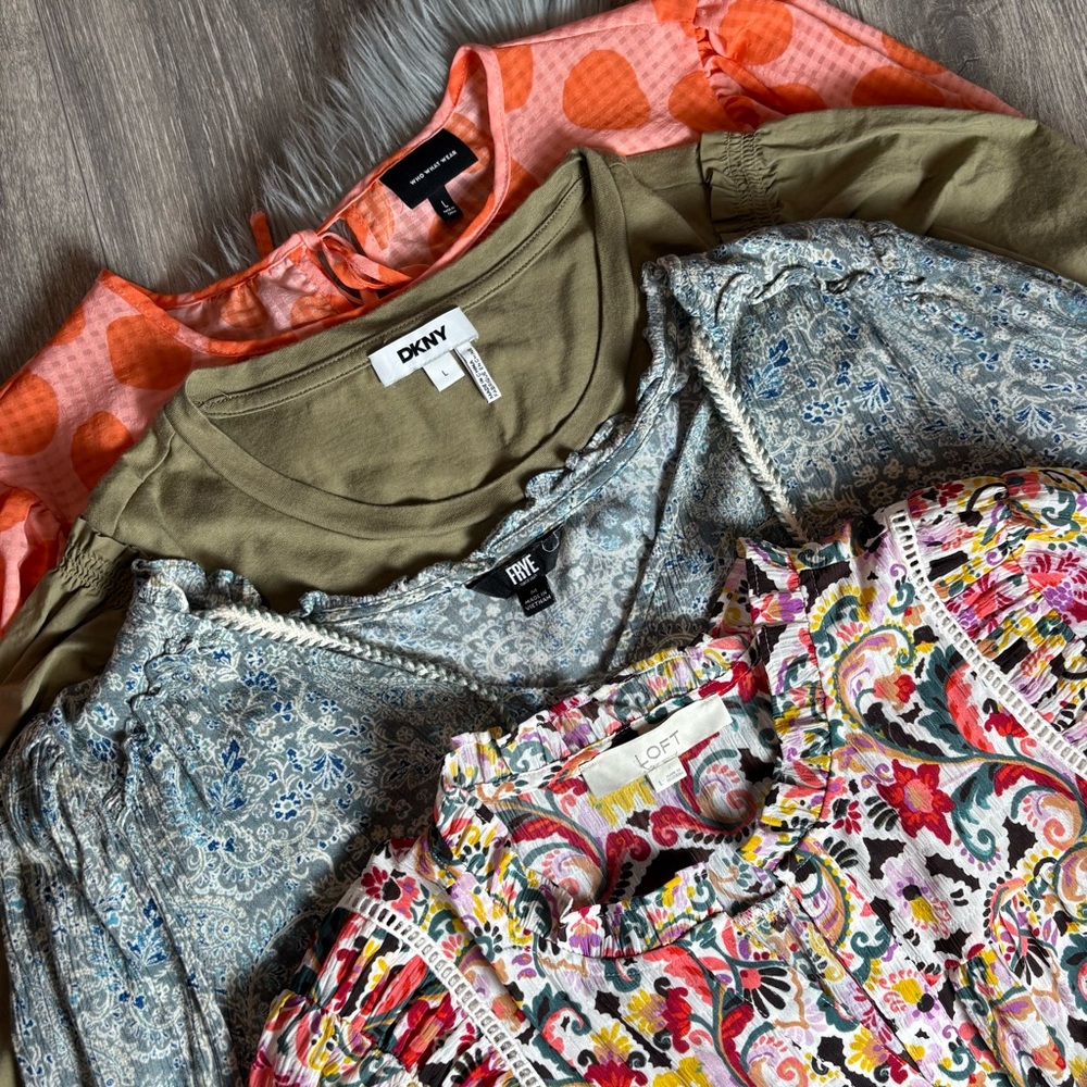 LOFT|FRYE|DKNY|WhoWhatWear lot of blouses in blue pink orange green - L